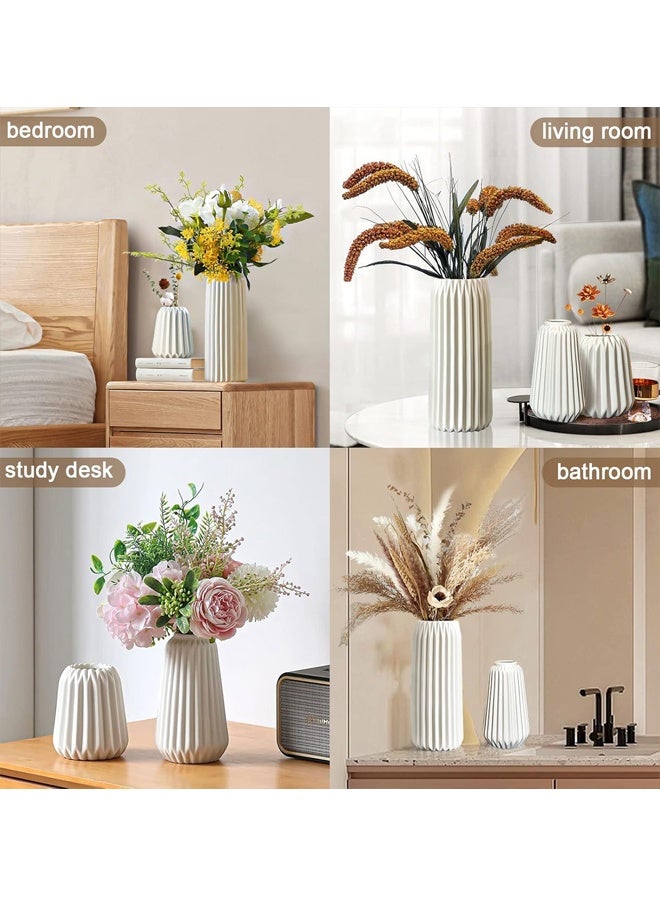 بيوينتي الزهرية السيراميكية البيضاء - مجموعة من 3 بوهو للديكور المنزلي الحديث ، الديكور الشمالي الحد الأدنى مكتب مدخل غرفة المعيشة مركز الجدول ديكورات الزهريات ﻿ - Image 3